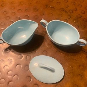 Mid Century Vintage blue Melmac Aqua Creamer & Covered Sugar Dish